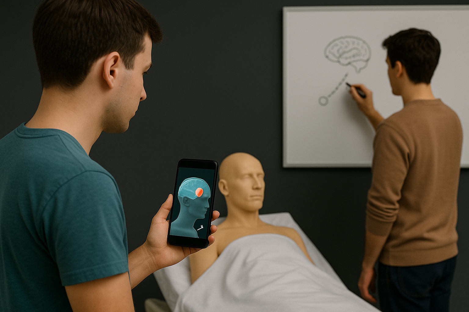 Estudiantes de neurocirugía usando RA