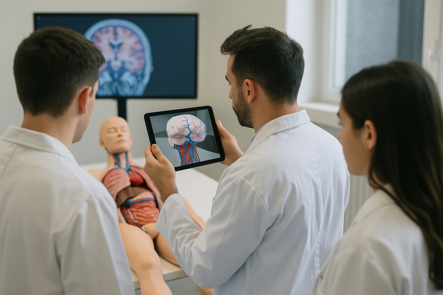 Estudiantes de neurocirugía usando RA